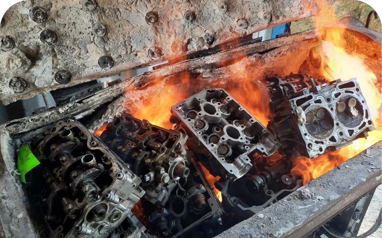 Metal components engulfed in flames